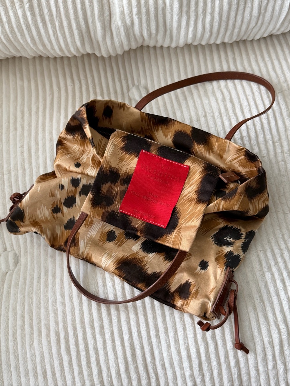 Valentino Garavani Leopard Print Nylon Tote Bag Made in Italy